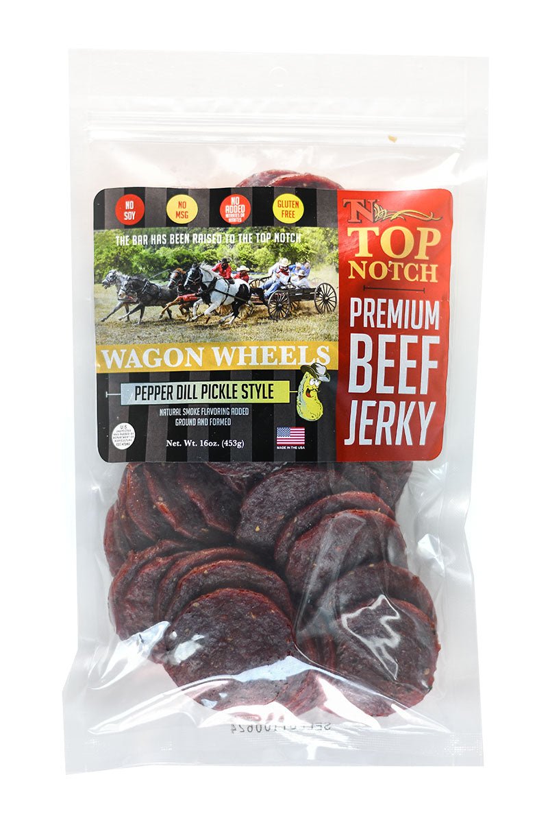 Pepper Dill Pickle Wagon Wheels Natural Beef Jerky Top Notch Jerky